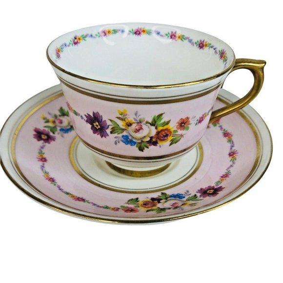 Colclough Tea Cup & Saucer Bone China Pink Flower Gold Trim Victorian England - Picture 1 of 12